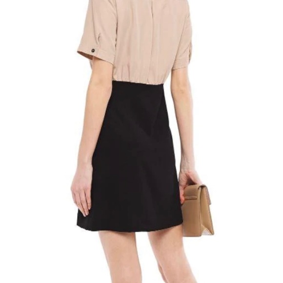 NWT SANDRO sz40 Rudy Two-tone Crepe-paneled Woven Mini Dress In Sand - Picture 2 of 3